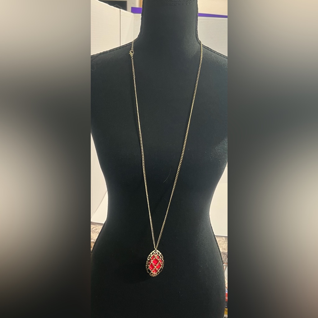 Studio Vintage Gold Plated Necklace With Red Pendant